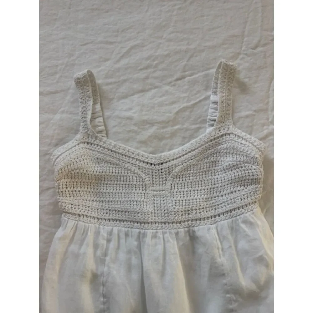 J.Crew crochet-top linen midi dress, White, Size M. - Picture 4 of 8